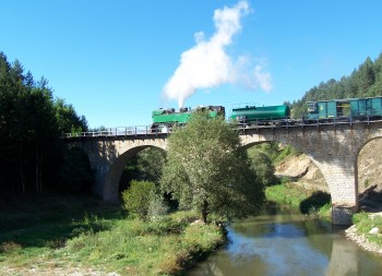 Tren histórico de vía estrecha en las montañas Ródope